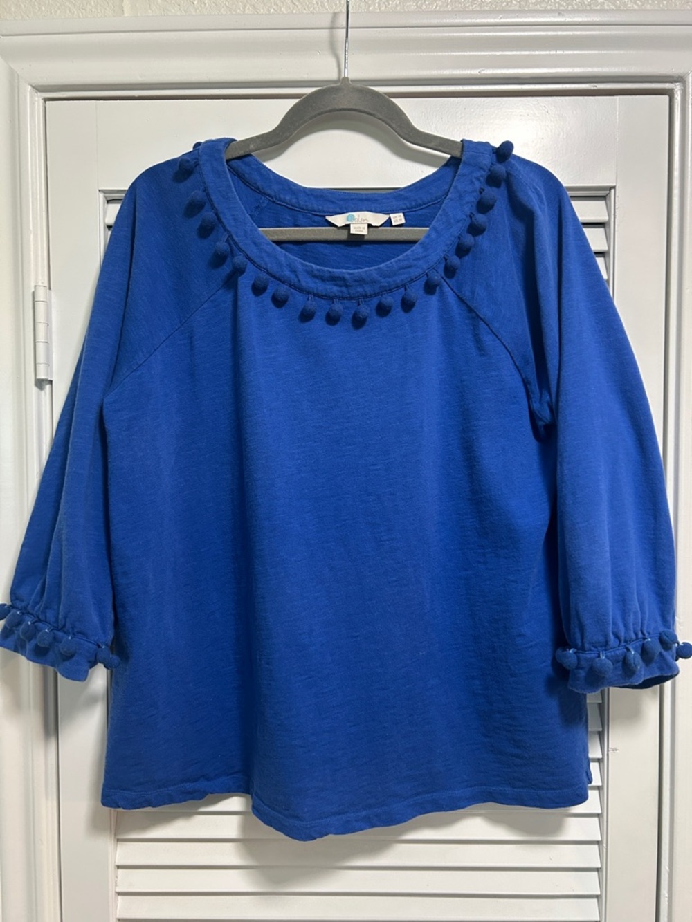 Boden Blue Rosemary Pom-Pom Trim Top, Size 14